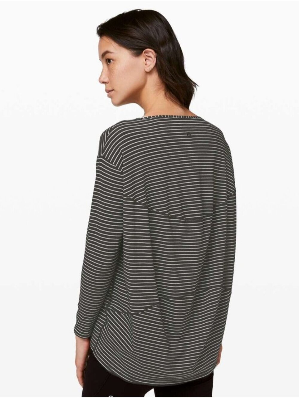 Lululemon Back In Action Long Sleeve Modern Stripe Heathered Black White